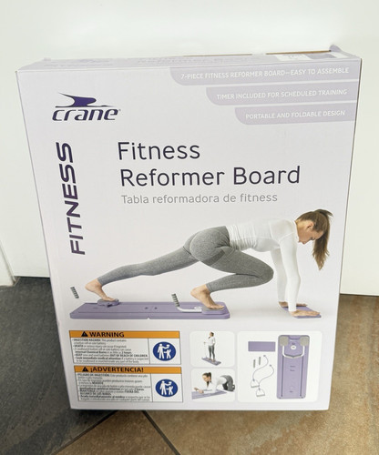 Crane Fitness Reformer Board Foldable Portable 7pc Set w/ Mat Band Timer Purple