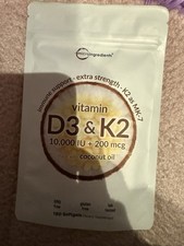 Vitamin D3 10,000 IU  K2 MK-7 200 mcg, 180 Softgels with Virgin Coconut Oil