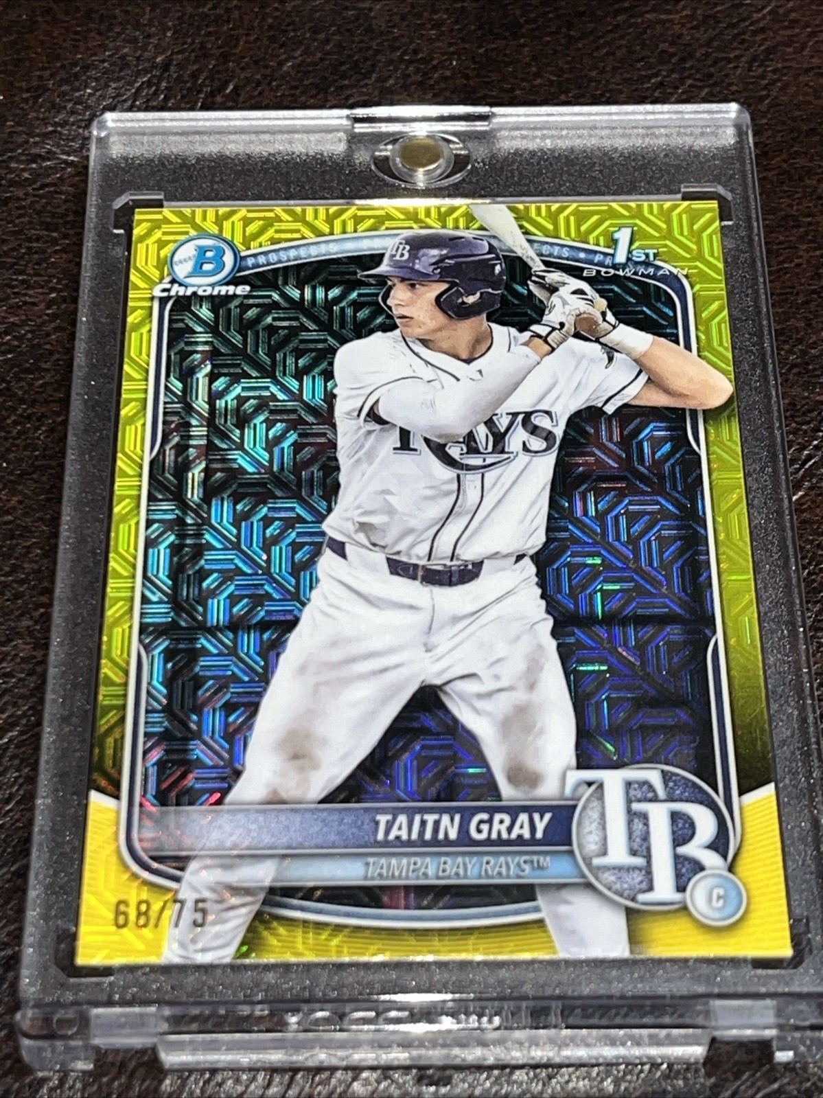 Taitn Gray 2025 Bowman Draft 1st Chrome Yellow Mojo Refractor /75 #BDC-7 Rays