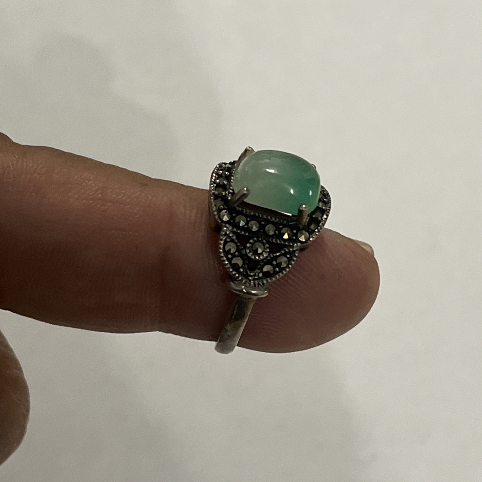Marcasite Jadeite Gemstone Solid Sterling Silver … - image 3