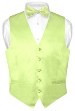 Biagio Men's SILK Dress Vest  Bow Tie Solid LIME GREEN Color BowTie Set