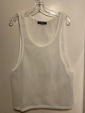 INCERUN Mens Sleeveless Fishnet Deep Cut Arms Tank Top Size Small White NWOT