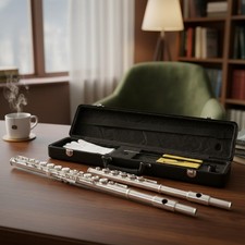 Open Hole 17-Key C Flute in Silver Plated Finish with Accessories  Carry Case