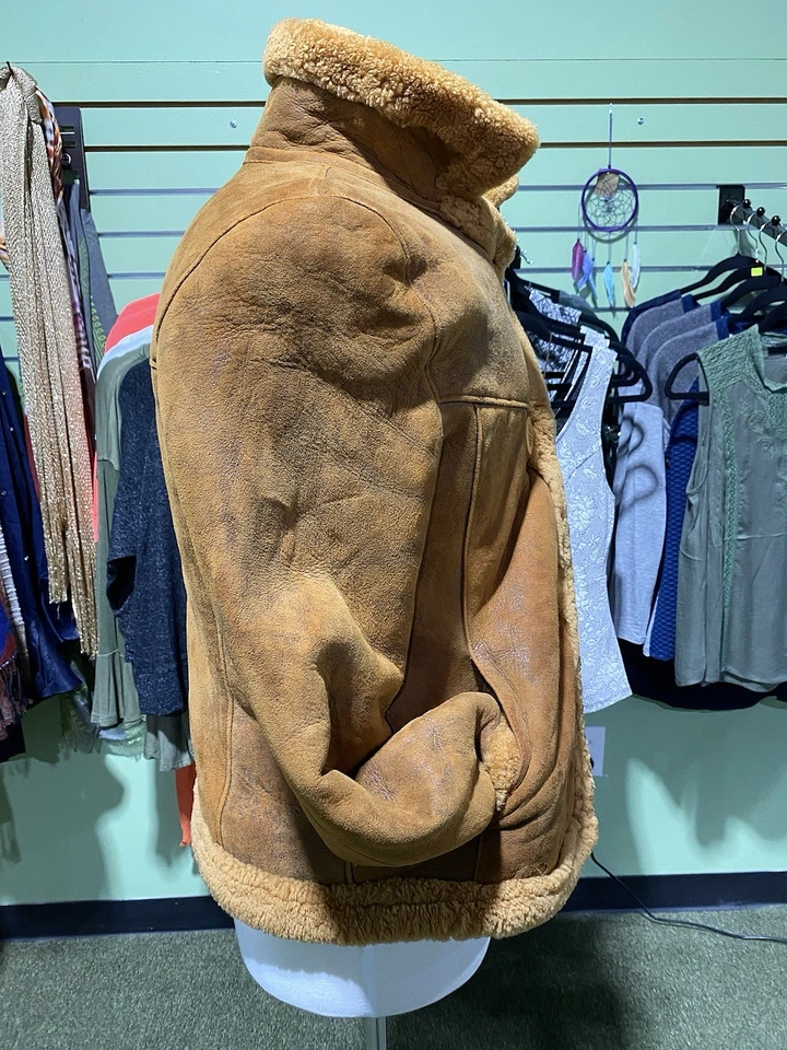 Real Shearling Sheepskin Jacket cognac color From Italy Thick Warm Vintage S/P - Image 3 of 4