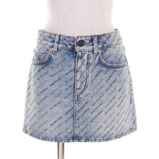 Excellent BALENCIAGA Mini skirt All-over logo denim Indigo blue cotton Women 36