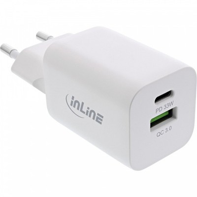 InLine  Power Delivery + Quick Charge USB Netzteil, 33W, USB-A + USB-C , weiß