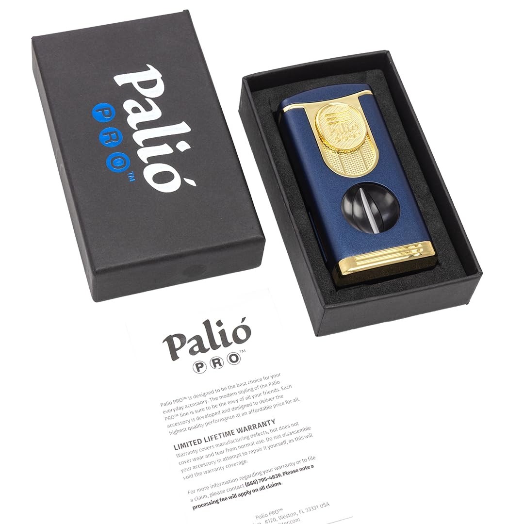 Pali&oacute; PRO Trevi Triple Torch Lighter with Built-in V-Cutter, Blue & Gold