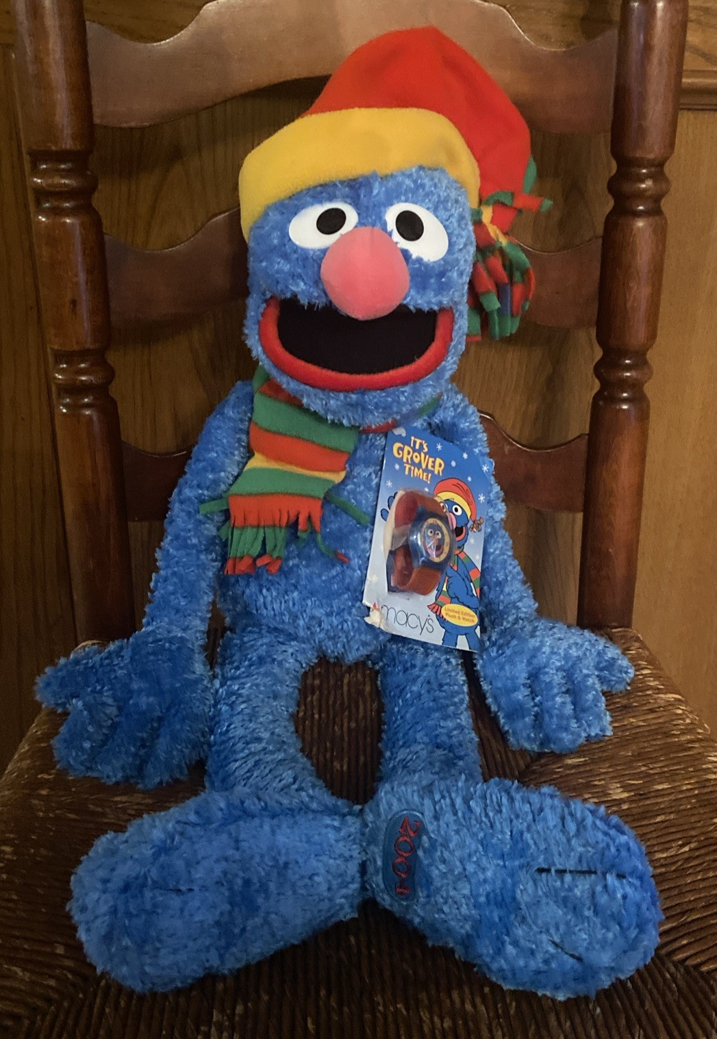 Its Grover Time! Collectible Plush Grover w/Watch & Tags 24" Macy’s Holiday 2004