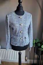 Giacca blazer Helene Berman London Colares blu tweed taglia 8 nuova con etichette bottoni perlati