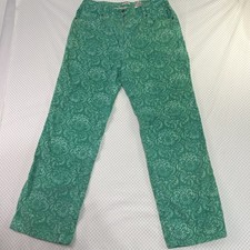 Vtg Straight Leg, Mid Rise Pant Size 12 Leaf Print Mod Career Cottage Boho
