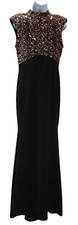 Vince Camuto Dress Women's Size 10 Black Gold Sequin Formal Cap Sleeves