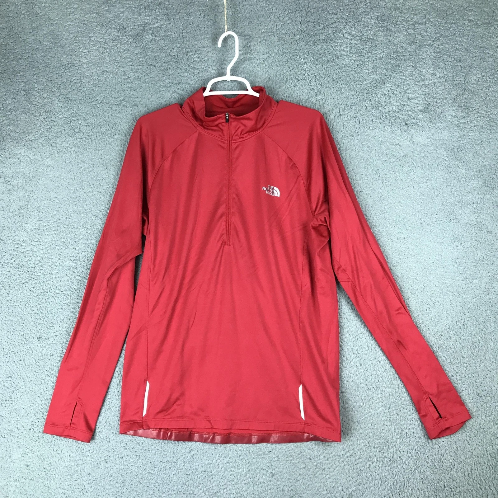 North Face Pullover Mens Large Red FlashDry Quarter Zip Athletic Running Shirt