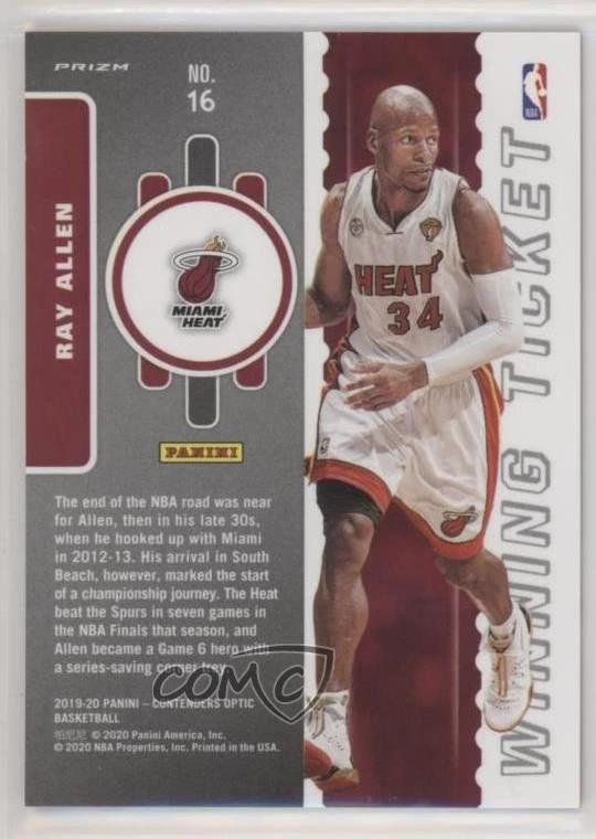 2019 Panini Contenders Optic Winning Tickets Red Cracked Ice Prizm Ray Allen HOF - Image 2 of 2