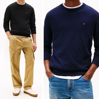 Crew Neck  Tommy Hilfiger  Cotton Jumper Casual Pullover Knit Top