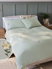 Sage Green 100% Cotton Floral Crochet Bedding Set King Size Next