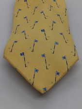 Brooks Brothers Silk Men's Tie. Makers Yellow Golf Flags Necktie. 61" x 3 5/8"