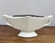 Art Deco 1930s Crown Devon Twin-Handled Cream Ceramic Mantle Vase w/ Wire Frog