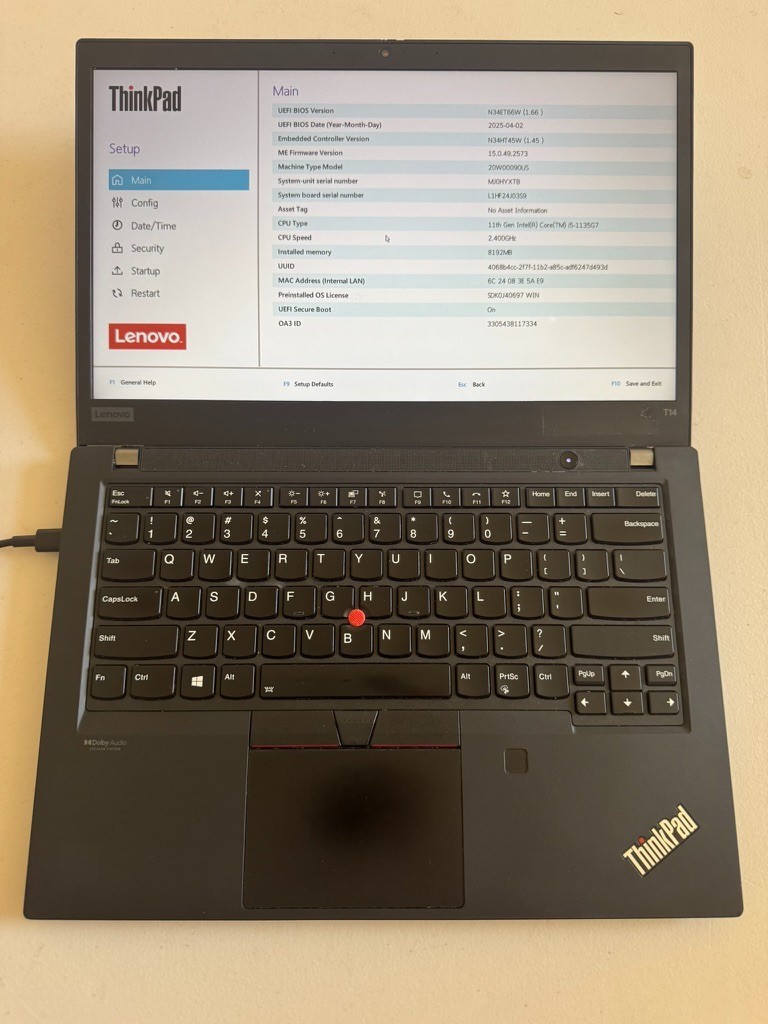 Lenovo ThinkPad T14 Gen 2 Laptop Intel Core i5-1135G7 8GB RAM – No SSD