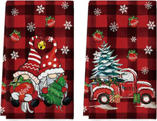 Juego de 2 toallas de cocina de Navidad Red Gnome Truck 18x26 pulgadas
