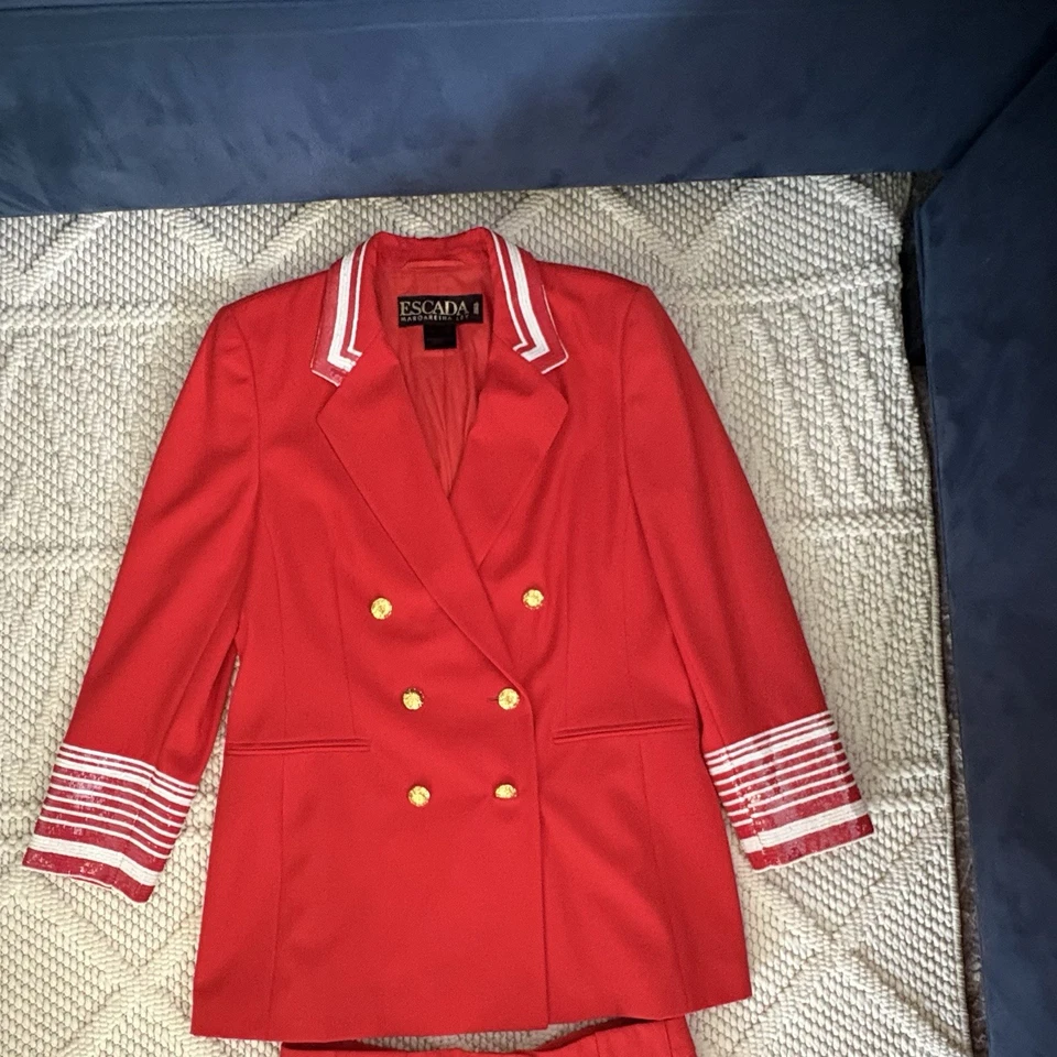 Chaqueta Blazer Pantalones Escada Margaretha Ley Lana Roja Alemania 42/44 Vintage 12/14 Foto 2 de 4