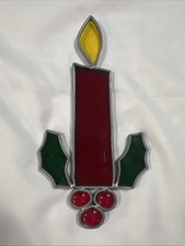 Stained Glass Christmas Candle  Holly Suncatcher Window Hanging 7  