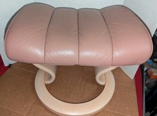 Ekornes Stressless Footrest Ottoman DESERT ROSE Leather Whitewash Teak Wood