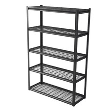 5-Shelf Heavy Duty Steel Freestanding Mesh Garage Storage Shelving Unit in Black
