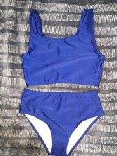 Girls Three-Piece High-Waist Bikini in Deep Blue with Coverup Sz 12T