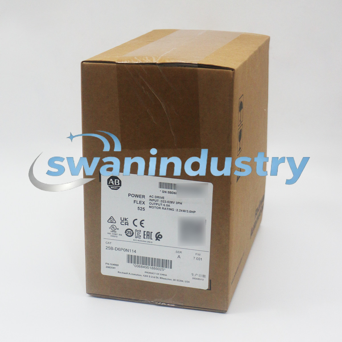 New Sealed Allen Bradley 25B-D6P0N114 PowerFlex 525 2.2kW (3Hp) AC Drive 3 Phase