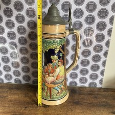 Vintage German Lidded Beer Stein 1.5L Pewter Lid Collectible Home Decor Man Cave