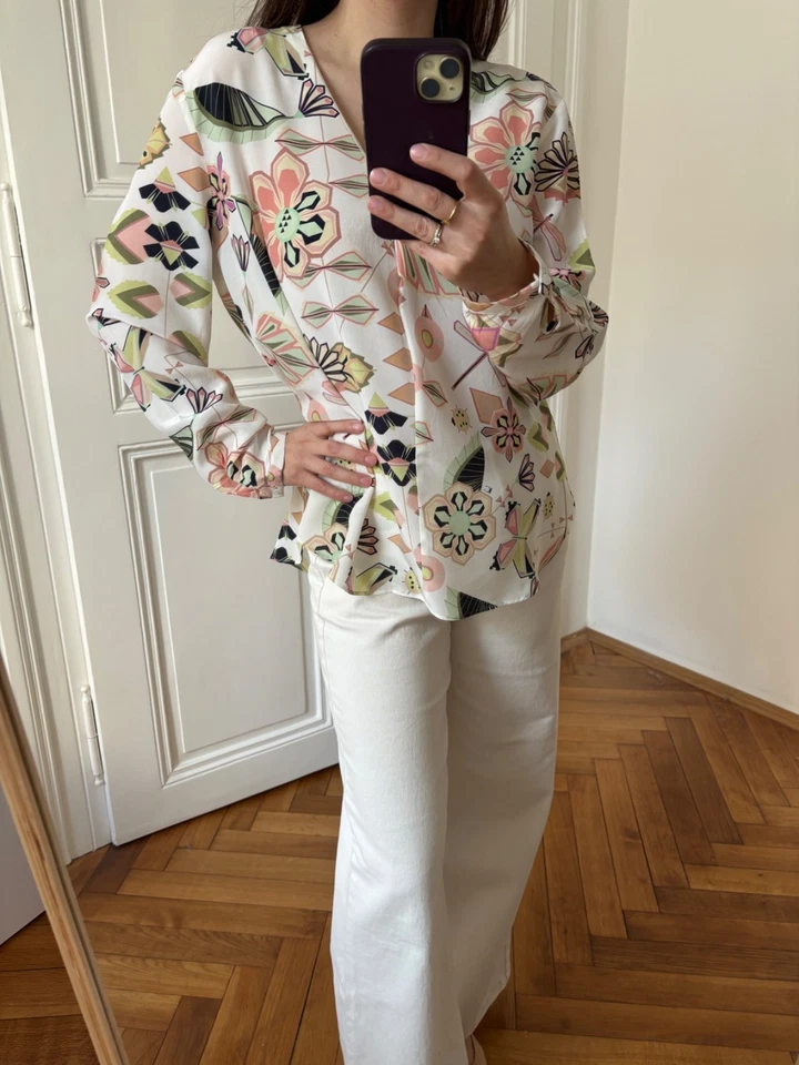 Luisa Cerano 42 - neu Reine Seidenbluse Bluse mit geometrischem print - Bild 2 von 4