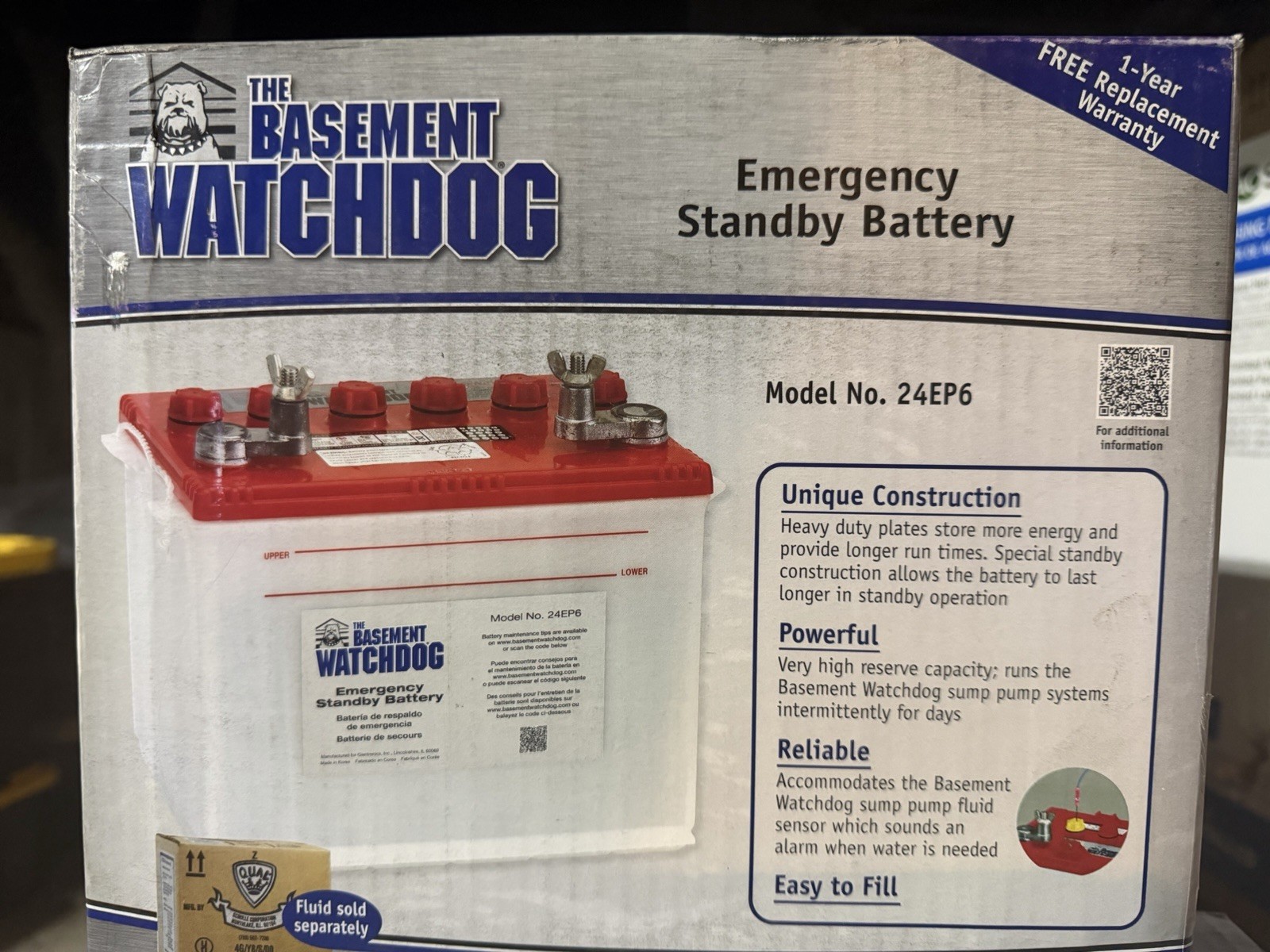 Basement Watchdog 12V Emergency Standby Sump Pump Battery Model 24EP6 NEW