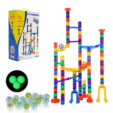 Marble Run Set, 110 Piece Marble Maze Building Block Brain Game, with 10 Glow in