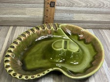 MCM Posacenere Vintage 3418 USA RETRÒ Verde Turchese Marrone Goccia Smaltato Rene Fagiolo