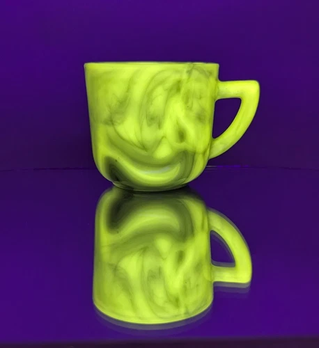 Vintage Akro Agate Uranium Green and White Swirl Demitasse/Expresso Cup