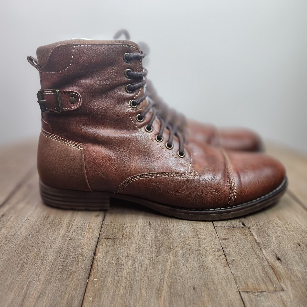 Dexter Mens Boots Brown Cognac Faux Fur Leather Cap Toe