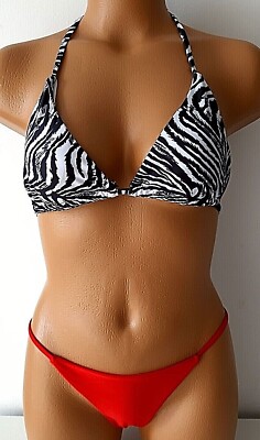SHEIN Triangel - Bikini Brazil  weiß zebra blau rot XS S M
