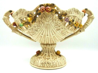 Vintage Lenwile Ardalt Artware Passion Flower Fruit Vine Pedestal Bowl