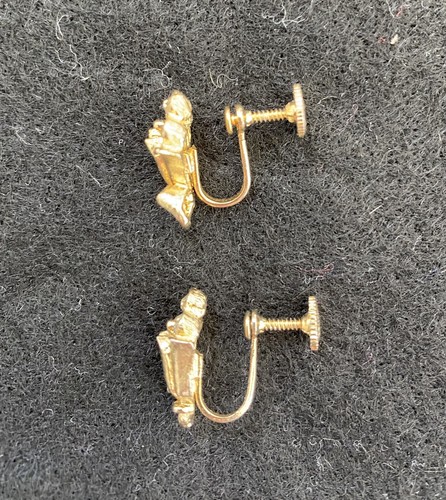 Vintage Signed Longcraft Flower Themed Gold Tone Screw Back Earrings - Picture 8 of 9