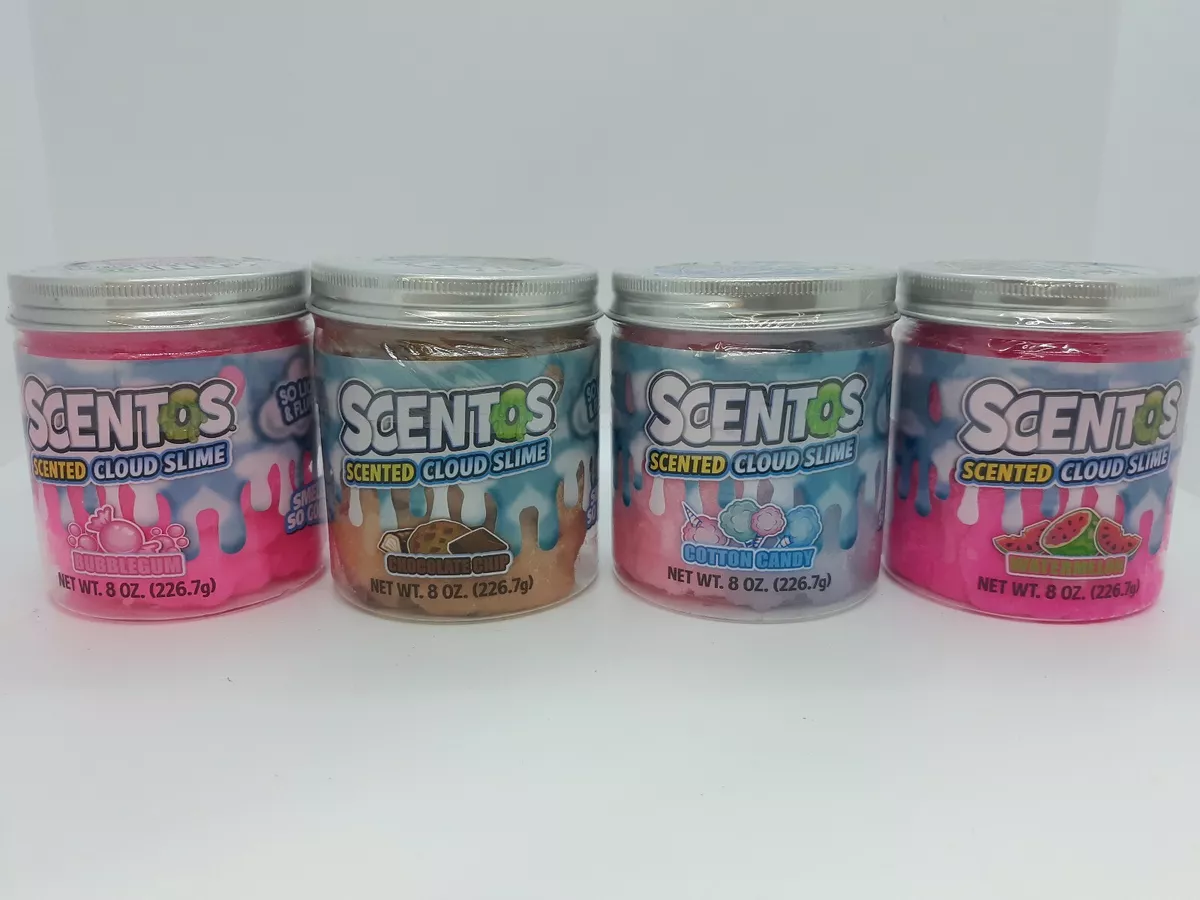 4 Scentos Scented Cloud Slimes Bubble Gum Watermelon Cotton Candy Choc Chip  8oz