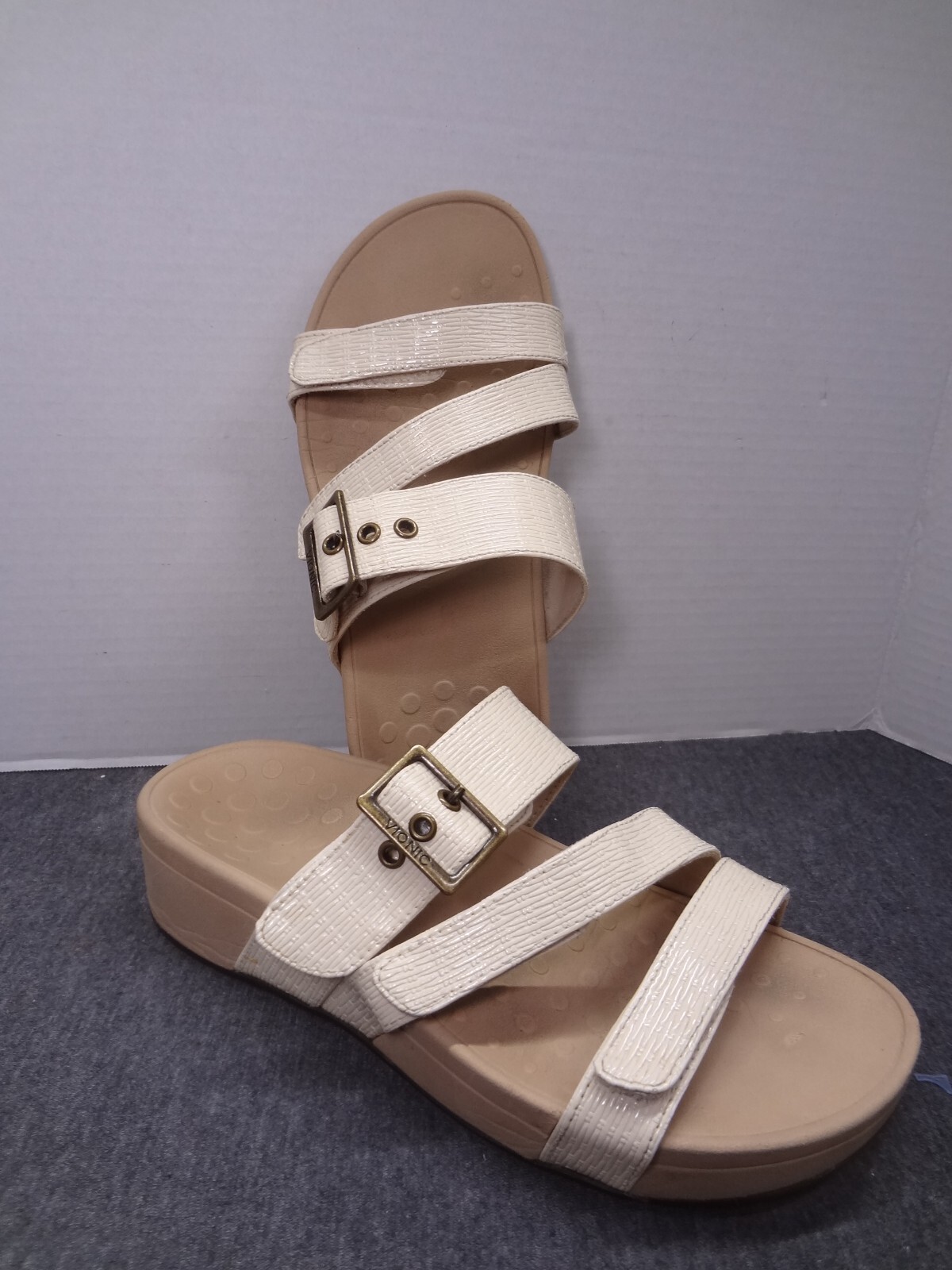 VIONIC Women's RIO Platform Sandal Cream Faux Leather, Woven Size 8 eBay