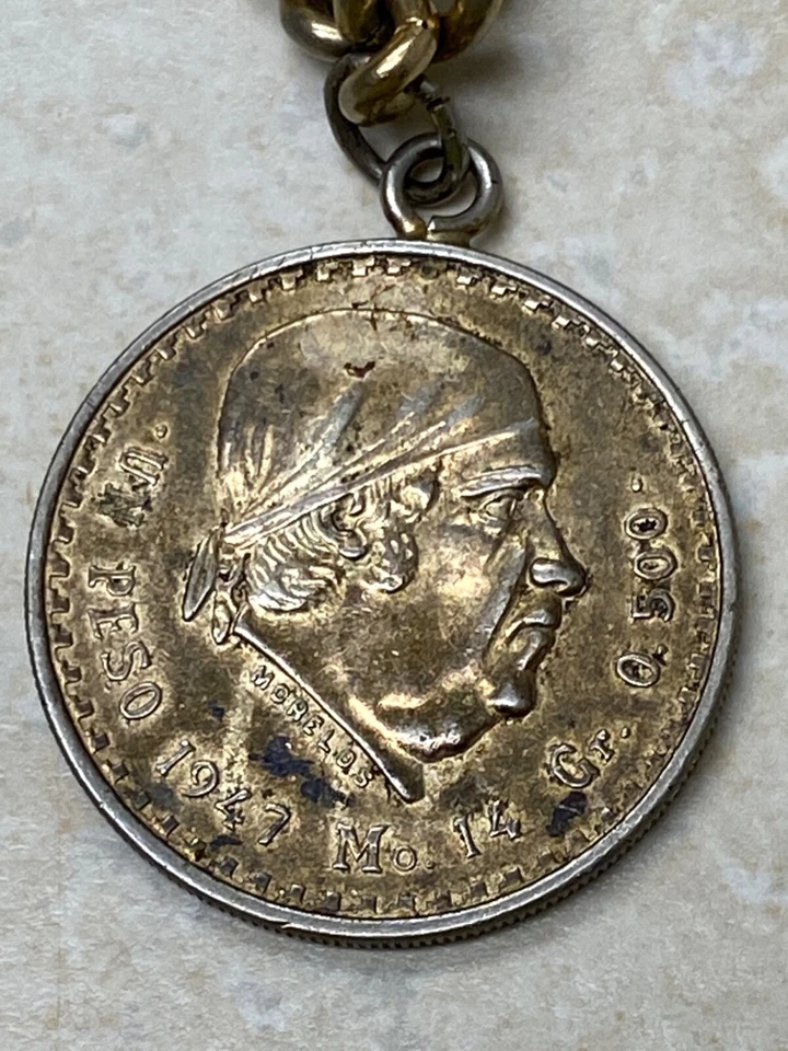 Corrente de relógio 1947 PESO prata mexicana - Imagem 3 de 3