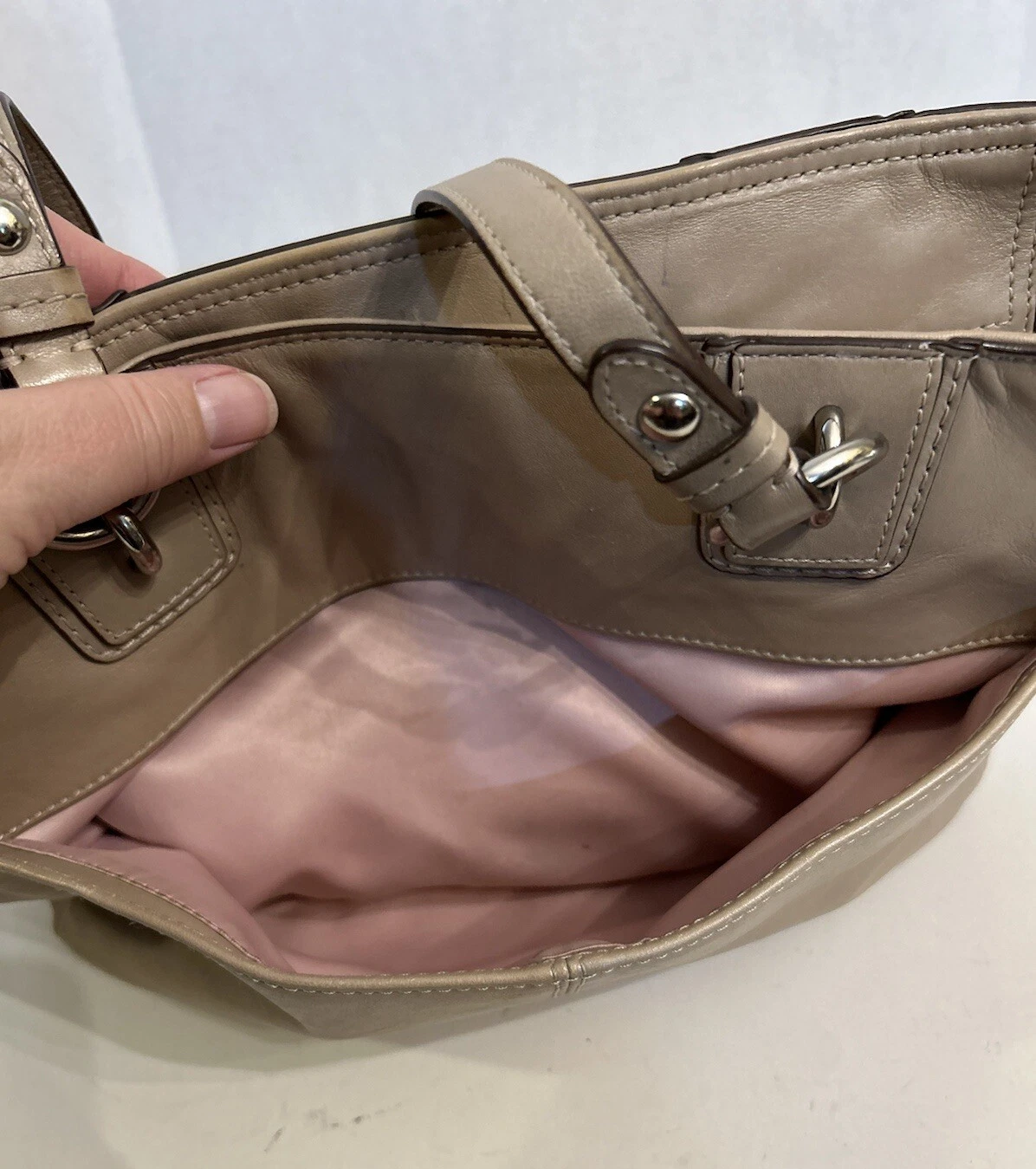 Borsa Coach F19252 rosa perla marrone pelle galleria tote bag borsetta chiusura zip