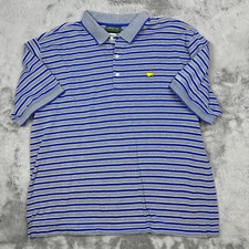 Masters Collection Shirt Mens Extra Large Blue Striped Logo Short Sleeve