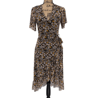 Soaked In Luxury Short Sleeve Iona Una Midi Wrap Dress Floral Women XS Yellow