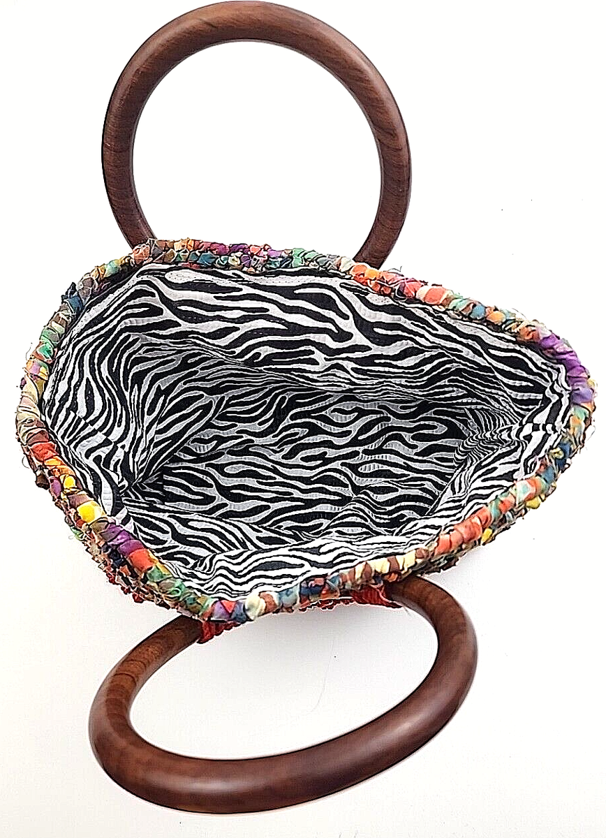Unbranded Colorful Crochet Lined Single Pocket Wood Handle