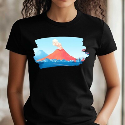 Erupting Volcano Print Cotton Women's T-Shirt Size XS to 3XL