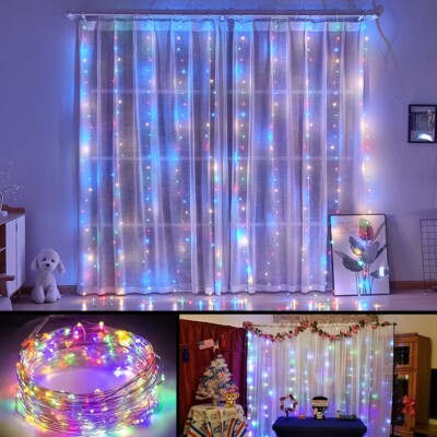LED Fenstervorhang Lichterkette mehrfarbig, Fernbedienung, 8 Modi Deko 