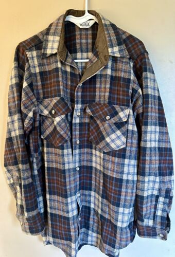 Vintage Woolrich Flannel-Shirt Brown Blue Check Wo