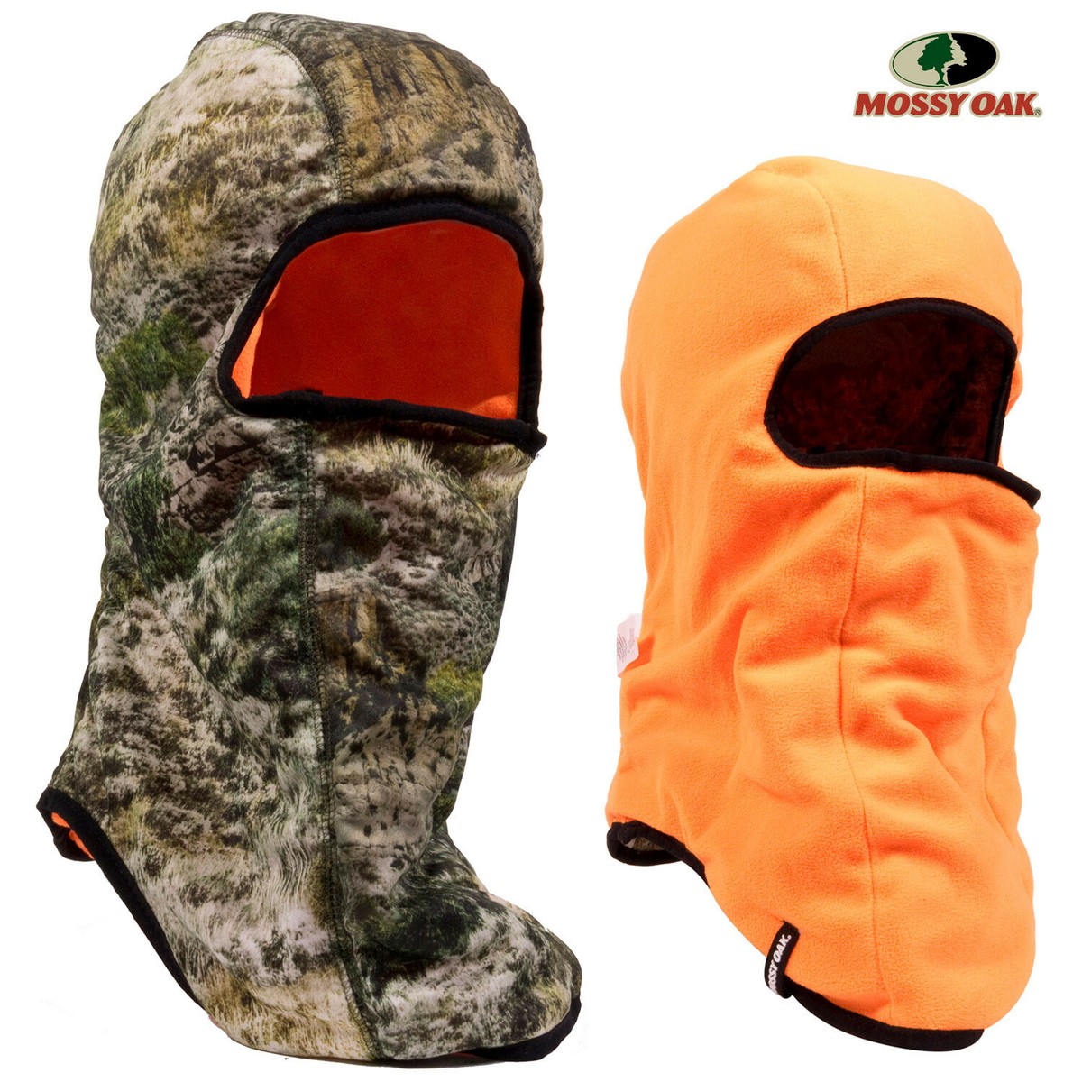 Mossy Oak Camo Reversible To Blaze Orange Face Mask Neck Wrap Hood